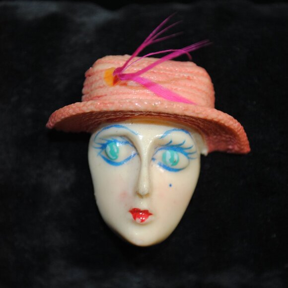 Vintage 1960s Celluloid Flapper Woman Brooch - Picture 1 of 7